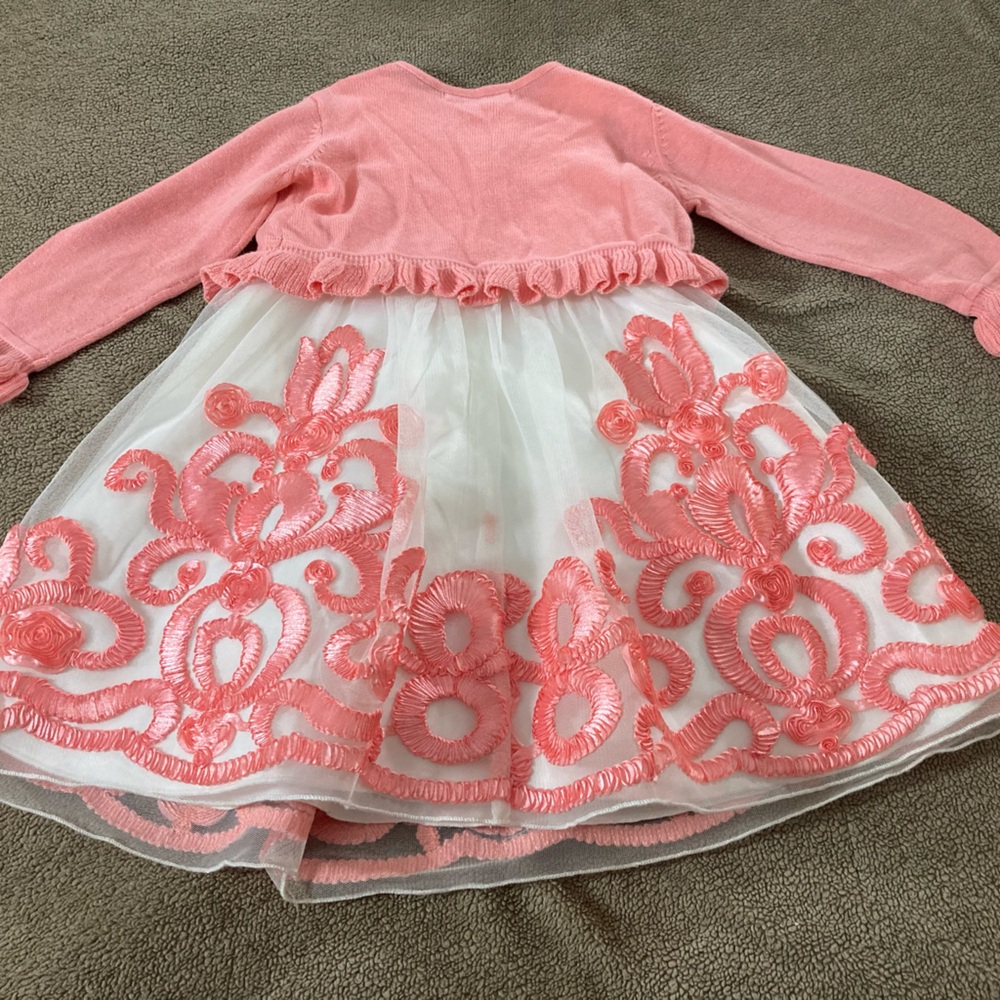 American Princess Pink and White Floral Embroidered Tulle Dress